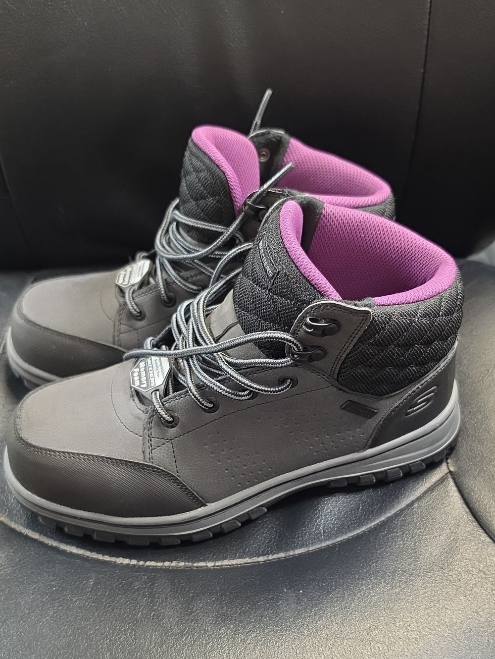Skechers Women's Grey Lace-Up Ankle Boots with Purple Lining